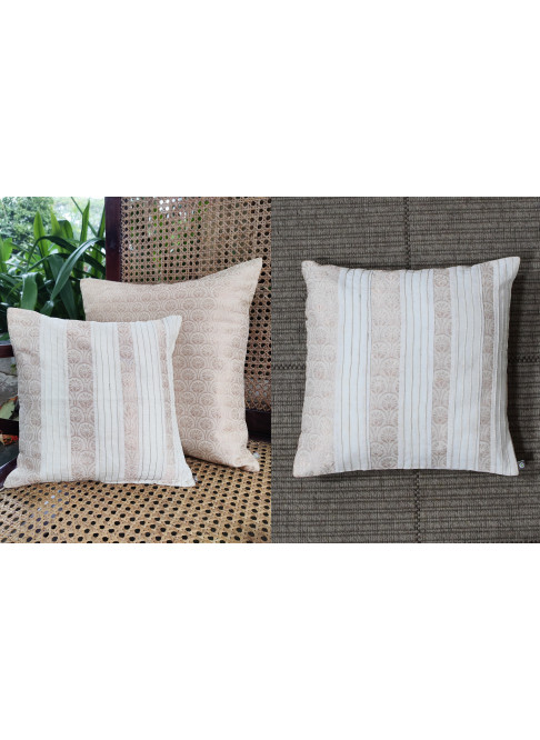 Handloom Organic Cotton Cushion Cover Off-White with Gold 